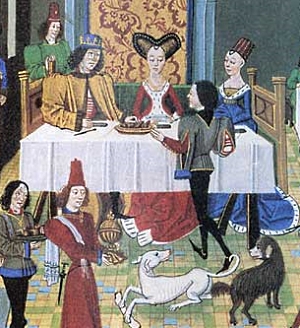 Fine tablecloth with even creases at medieval feast